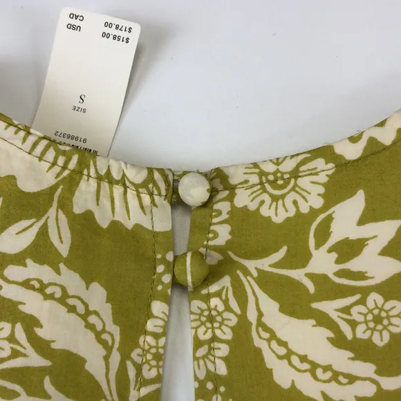 Maeve Anthropologie NEW chartreuse cotton lined long sleeve dress Size Small