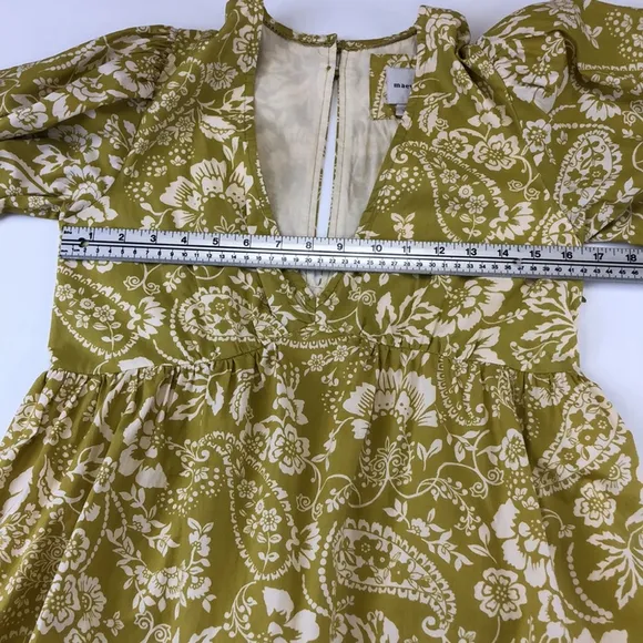 Maeve Anthropologie NEW chartreuse cotton lined long sleeve dress Size Small