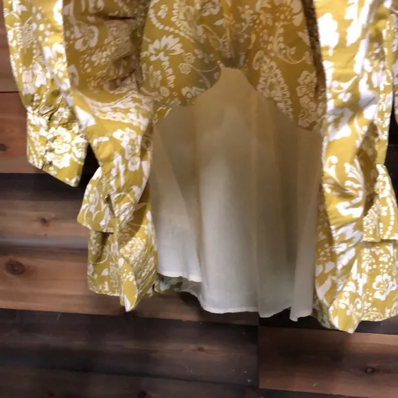 Maeve Anthropologie NEW chartreuse cotton lined long sleeve dress Size Small