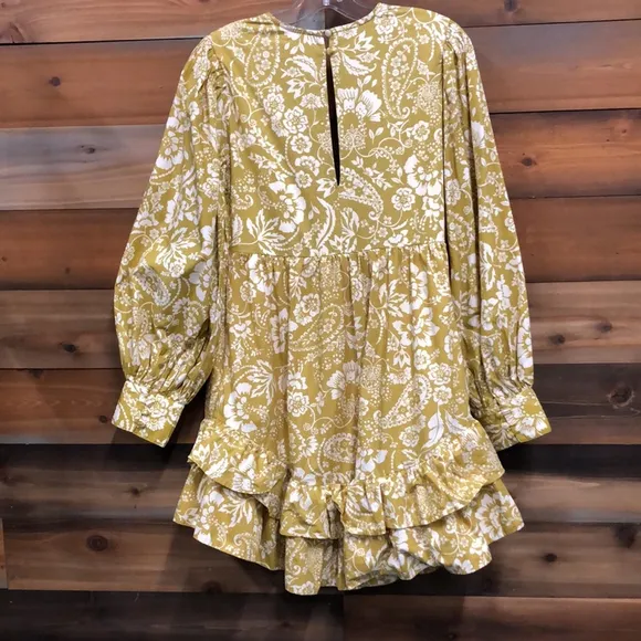 Maeve Anthropologie NEW chartreuse cotton lined long sleeve dress Size Small