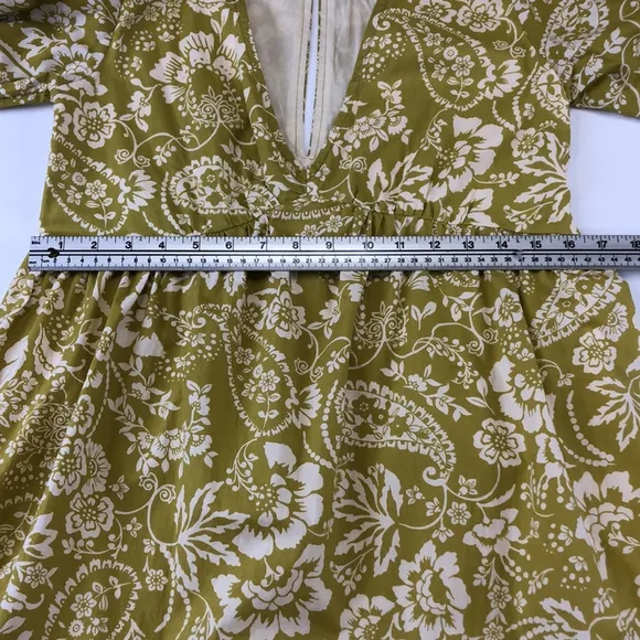 Maeve Anthropologie NEW chartreuse cotton lined long sleeve dress Size Small