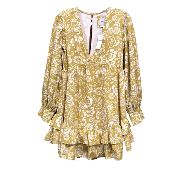 Maeve Anthropologie NEW chartreuse cotton lined long sleeve dress Size Small
