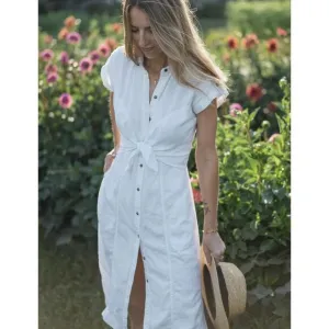 Maeve by Anthropologie Elspeth Linen T-shirt Dress - 4 White