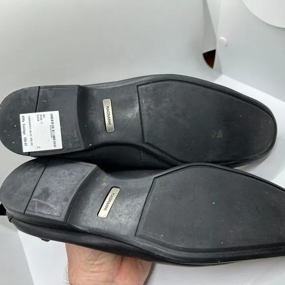 Magnanni Black Leather‎ Loafers Dress Shoes Silver Buckle Business Formal US 9.5