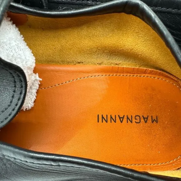 Magnanni Black Leather‎ Loafers Dress Shoes Silver Buckle Business Formal US 9.5