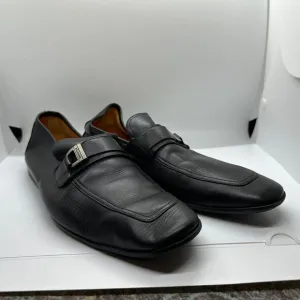 Magnanni Black Leather‎ Loafers Dress Shoes Silver Buckle Business Formal US 9.5