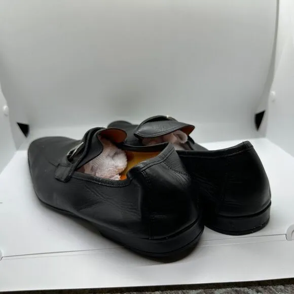 Magnanni Black Leather‎ Loafers Dress Shoes Silver Buckle Business Formal US 9.5