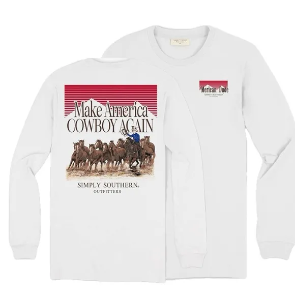 Make America Great Merican DUDE Long Sleeve Shirt White Large Simply Southern