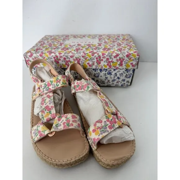 Manebi x LoveShackFancy Floral Leather Espadrille Sandals Fruity Punch 37 US 7