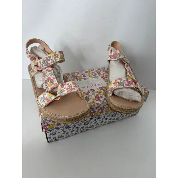 Manebi x LoveShackFancy Floral Leather Espadrille Sandals Fruity Punch 37 US 7