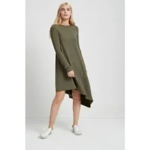 Marcella Size M Olive Green Long Sleeve Knit Asymmetrical Hem Dress Minimalist