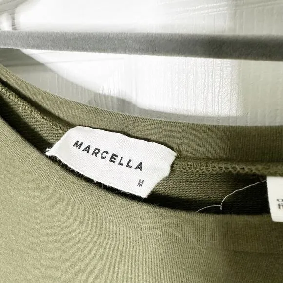 Marcella Size M Olive Green Long Sleeve Knit Asymmetrical Hem Dress Minimalist