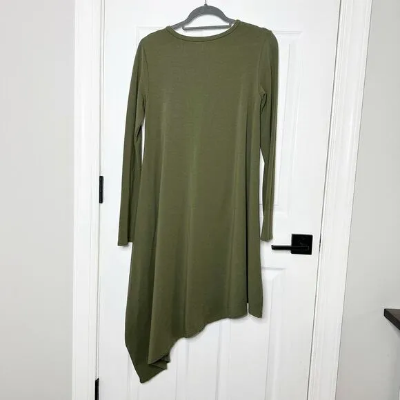 Marcella Size M Olive Green Long Sleeve Knit Asymmetrical Hem Dress Minimalist