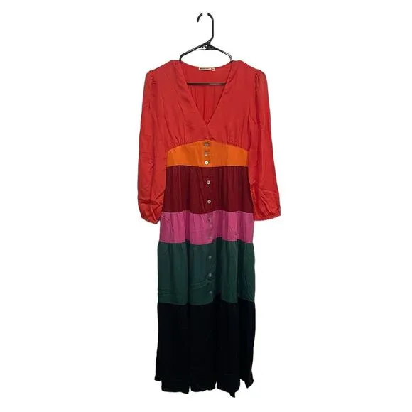 Marine Layer Maeve Colorblock Maxi Dress Multicolor TENCEL Pockets - Size XS