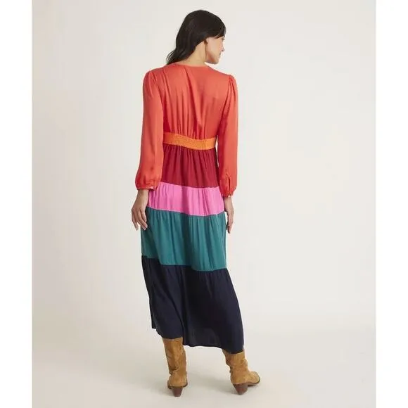 Marine Layer Maeve Colorblock Maxi Dress Multicolor TENCEL Pockets - Size XS