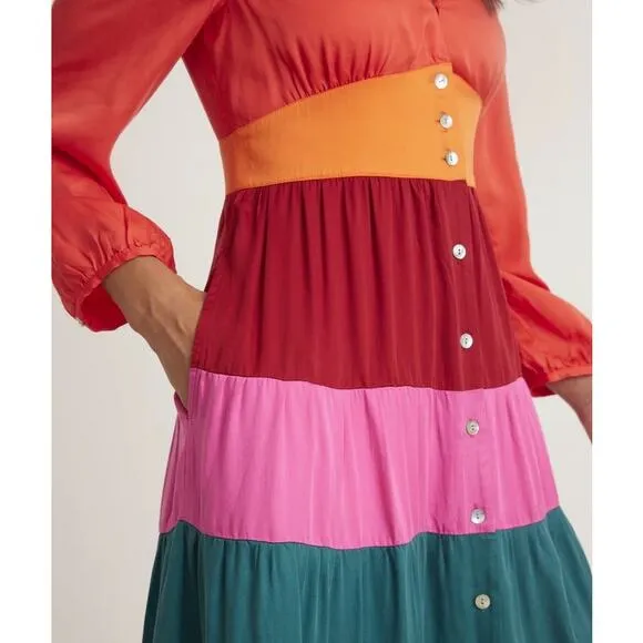Marine Layer Maeve Colorblock Maxi Dress Multicolor TENCEL Pockets - Size XS