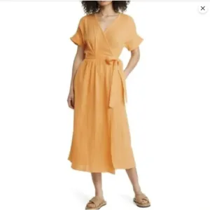 Marine Layer Valencia Dress Cotton Gauze True Wrap Golden Yellow Size Medium