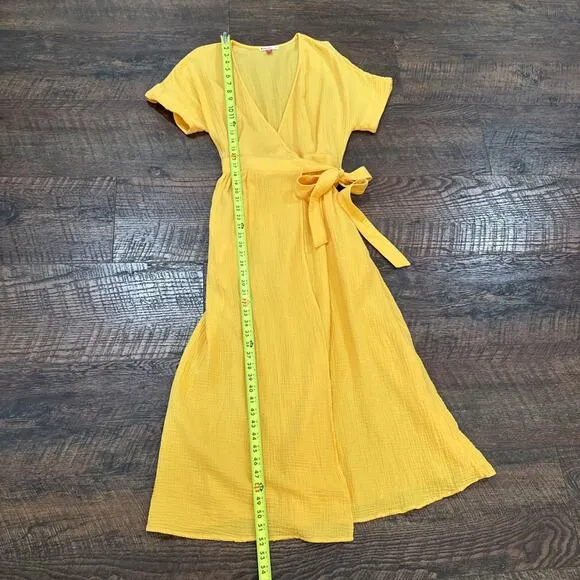 Marine Layer Valencia Dress Cotton Gauze True Wrap Golden Yellow Size Medium