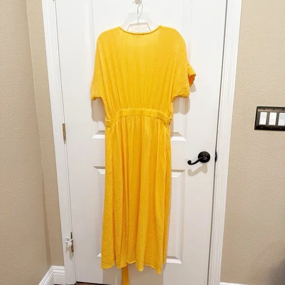 Marine Layer Valencia Dress Cotton Gauze True Wrap Golden Yellow Size Medium