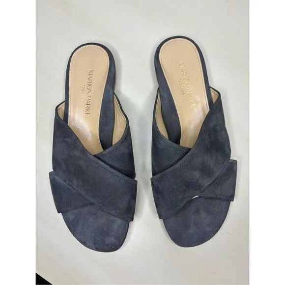 Marion Parke Women's Toscana Crisscross Strap Suede Slides Sandals Gray Sz 6.5