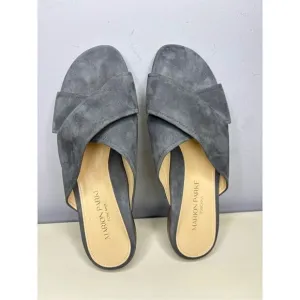 Marion Parke Women's Toscana Crisscross Strap Suede Slides Sandals Gray Sz 6.5
