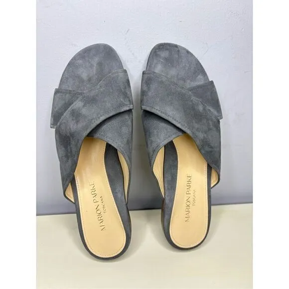 Marion Parke Women's Toscana Crisscross Strap Suede Slides Sandals Gray Sz 6.5