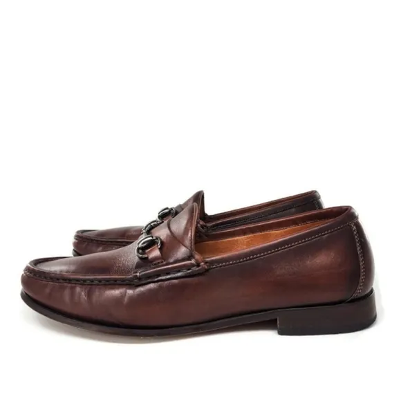 Martin Dingman Addison Dark Burnished Brown Leather Slip-On Bit Penny Loafers