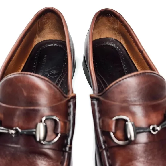 Martin Dingman Addison Dark Burnished Brown Leather Slip-On Bit Penny Loafers