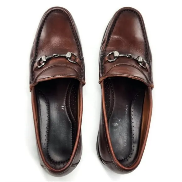 Martin Dingman Addison Dark Burnished Brown Leather Slip-On Bit Penny Loafers