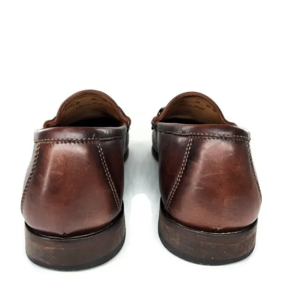 Martin Dingman Addison Dark Burnished Brown Leather Slip-On Bit Penny Loafers