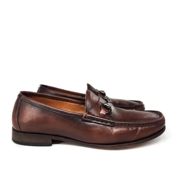 Martin Dingman Addison Dark Burnished Brown Leather Slip-On Bit Penny Loafers