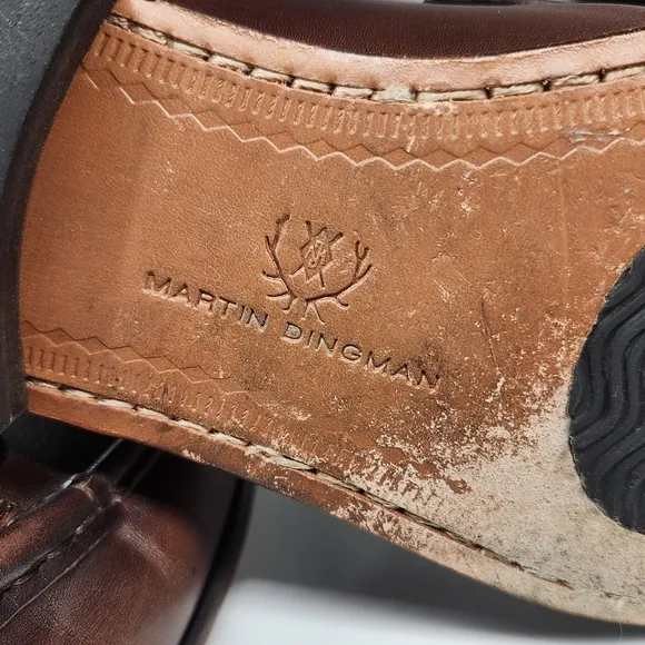 Martin Dingman Addison Dark Burnished Brown Leather Slip-On Bit Penny Loafers