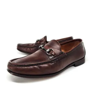 Martin Dingman Addison Dark Burnished Brown Leather Slip-On Bit Penny Loafers