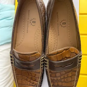 Martin Dingman Brown Crocodile-Embossed Loafers