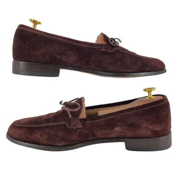 Martin Dingman Italy Brown Suede Dress Shoes Mens 10 Apron-toe Loafers Slip-ons