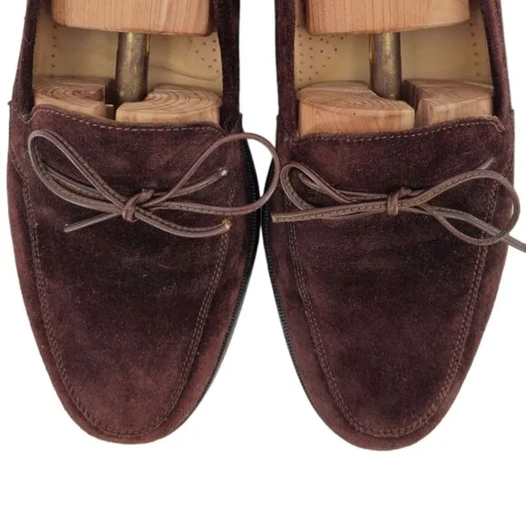 Martin Dingman Italy Brown Suede Dress Shoes Mens 10 Apron-toe Loafers Slip-ons