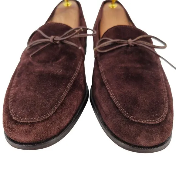 Martin Dingman Italy Brown Suede Dress Shoes Mens 10 Apron-toe Loafers Slip-ons