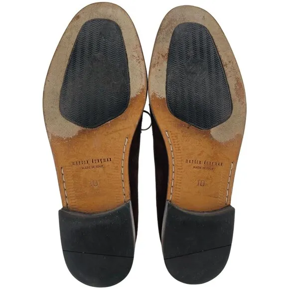 Martin Dingman Italy Brown Suede Dress Shoes Mens 10 Apron-toe Loafers Slip-ons