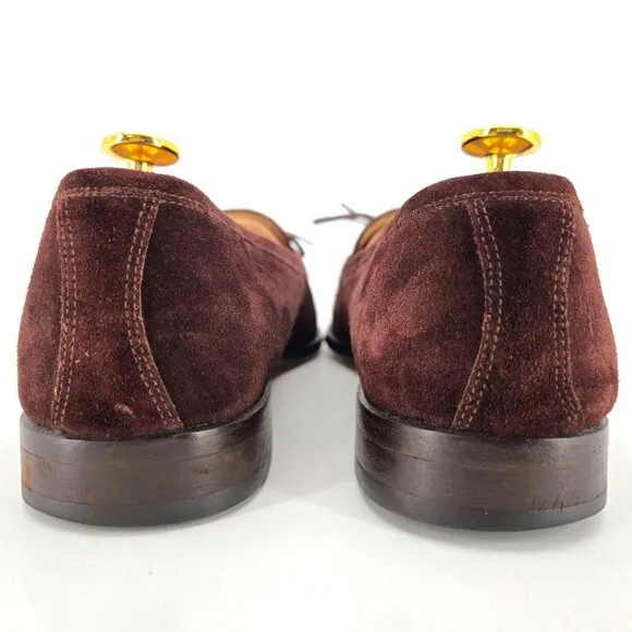 Martin Dingman Italy Brown Suede Dress Shoes Mens 10 Apron-toe Loafers Slip-ons
