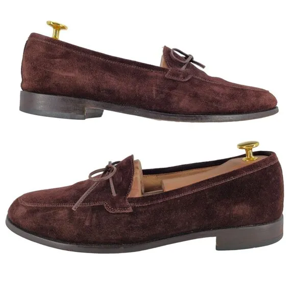 Martin Dingman Italy Brown Suede Dress Shoes Mens 10 Apron-toe Loafers Slip-ons