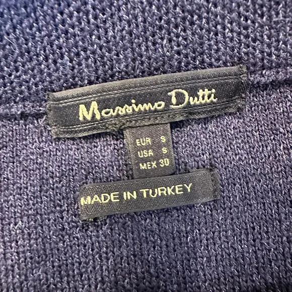 Massimo Dutti Knit Midi Pencil Skirt Navy Blue Side Slit Sweater Pull On Small