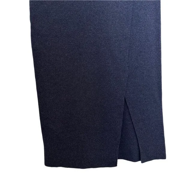 Massimo Dutti Knit Midi Pencil Skirt Navy Blue Side Slit Sweater Pull On Small