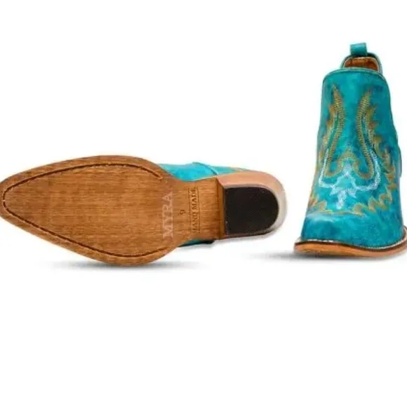 Mayra WESTERLY WESTERN LEATHER BOOTIES NEW in Bag Size 6 Turquoise