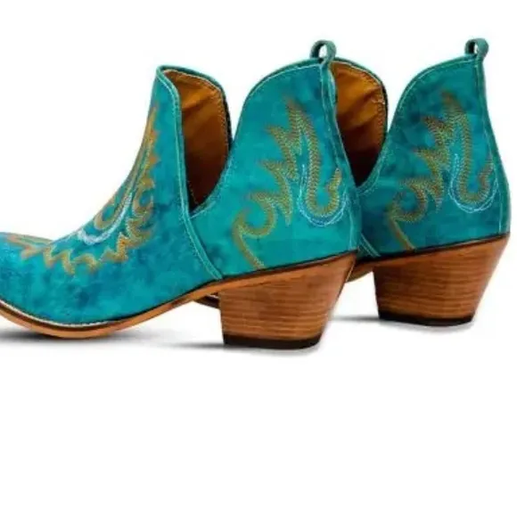Mayra WESTERLY WESTERN LEATHER BOOTIES NEW in Bag Size 6 Turquoise