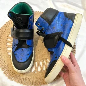 MCM High Top Logo Leather Sneakers Blue Black/Blue Size EU 42