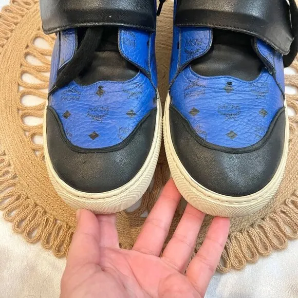 MCM High Top Logo Leather Sneakers Blue Black/Blue Size EU 42