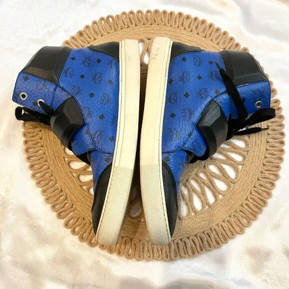 MCM High Top Logo Leather Sneakers Blue Black/Blue Size EU 42