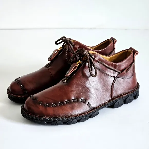 Men Hand Stitching Leather Non Slip Soft Sole Casual Boots Brown Cordovan Sz 45