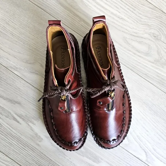 Men Hand Stitching Leather Non Slip Soft Sole Casual Boots Brown Cordovan Sz 45