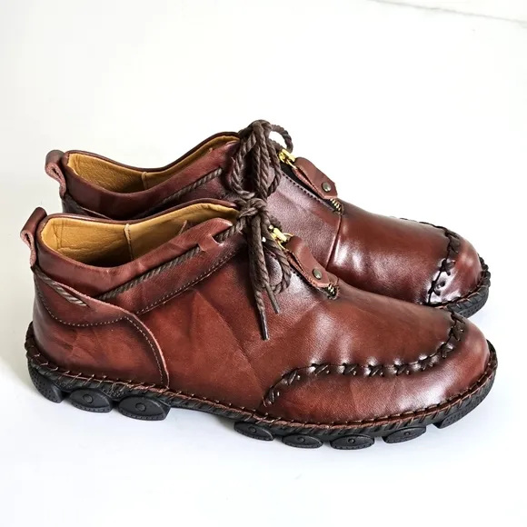 Men Hand Stitching Leather Non Slip Soft Sole Casual Boots Brown Cordovan Sz 45